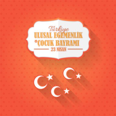 Yassı Elemanlar Asma Stil Türkiye Milli Kutlama Amblemi, Kart, Turuncu Arka Plan- İngilizce 