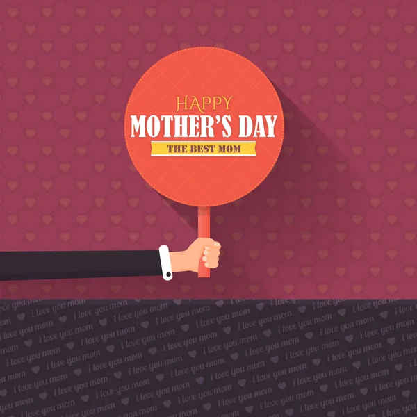 Happy Mother 's Day Lettering, Flat Long Shadow Style Ellipse Signboard Hold Hand — стоковый вектор