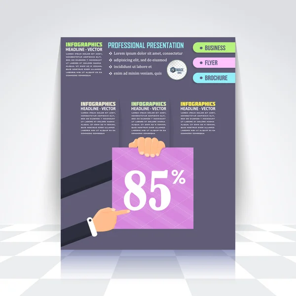 Infographics design, Flyer, numrerade banner, ikon element, Corporate broschyr, Marketing touch och välj Concept Vector design 85 procent — Stock vektor