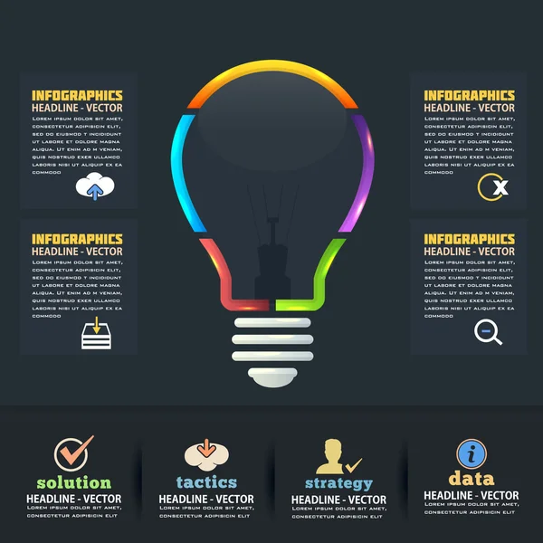 Infográficos do conceito do símbolo da lâmpada, projeto abstrato do vetor —  Vetores de Stock