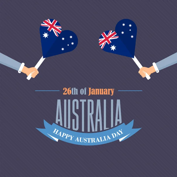 Australia Day Theme, National Celebration Card, Hands Hold Heart Style Flags Flat Background, Badges Design — Stock Vector