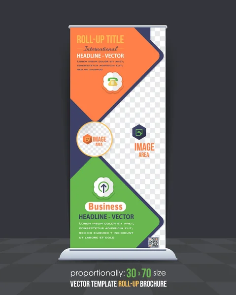 Vícebarevné obchodní Roll-Up Banner šablona, vertikální Ad Design — Stockový vektor