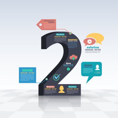 3d Stil Sayısı 2 Düz Infographics Tasarım ve Web Elements. İş, Pazarlama Kavramı Vektör Şablonu