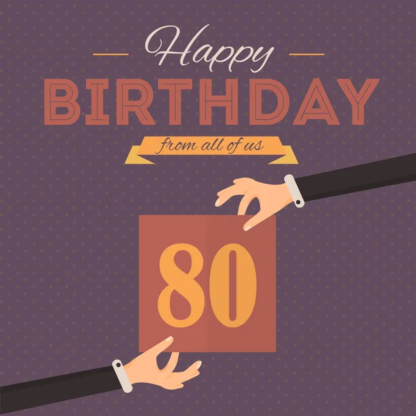 Gelukkig verjaardag vector ontwerp. Aankondiging en viering bericht poster, flyer platte stijl leeftijd 80 — Stockvector