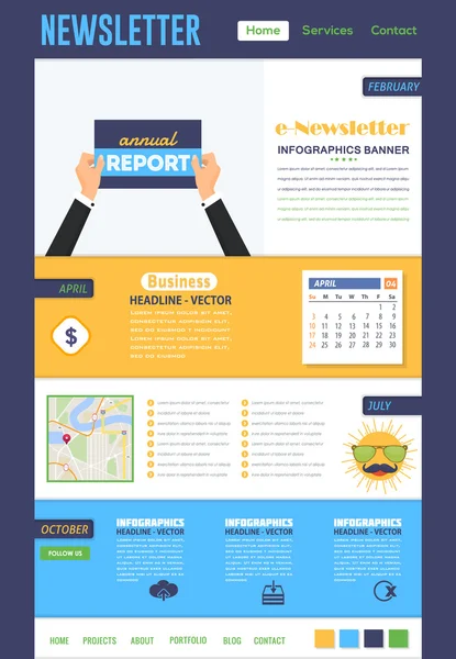 Plantilla vectorial de diseño plano e-Newsletter — Vector de stock