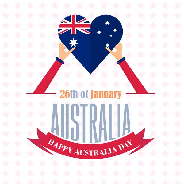 Australia Day Theme, National Celebration Card, Hands Hold Heart Style Flags Flat Background, Badges Design — Stock Vector