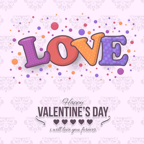 Stylish Text Love, Valentine's Day Vintage Background Design — Stock Vector