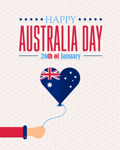 Vektor-Grußkarte des australischen Tages. Nationalfeierkarte, Hände halten Luftballonfahne flach — Stockvektor