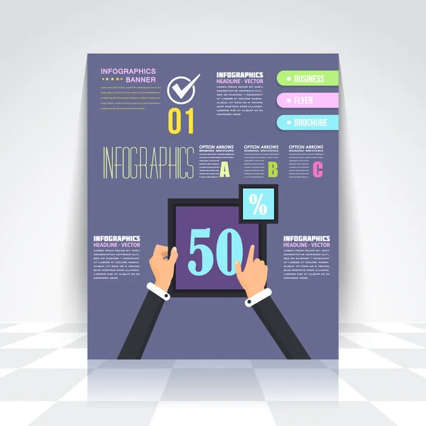 Flyer, genummerde banner, infographics ontwerp, Vector 50 procent — Stockvector