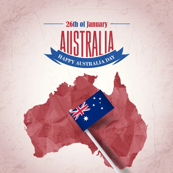 Retro Background of Australia Day and Polygonal Map, National Greeting Card, Grunge Badges Vector Emblem — Stock Vector