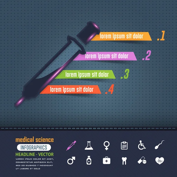 Strzykawka do wstrzykiwań kolorowy Vector infografiki Design — Wektor stockowy