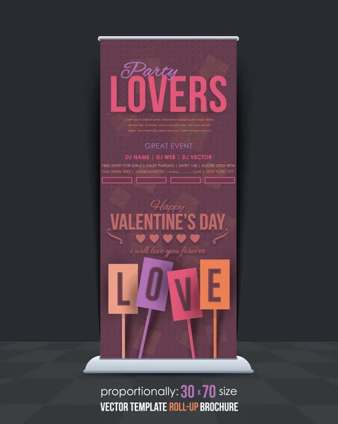 Modèle de bannière roll-up d'invitation de concept d'amoureux de couleurs rétro — Image vectorielle