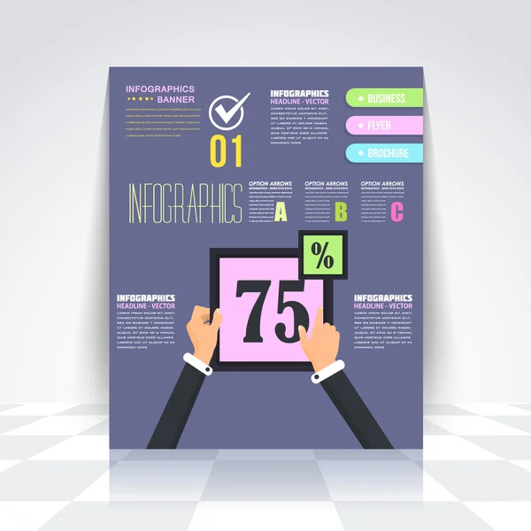 Flyer, nummeriertes Banner, Design der Infografik, Vektor 75 Prozent — Stockvektor