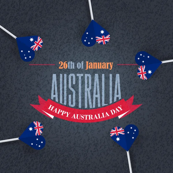 Heart Style Australia Flag, Retro Background of Australia Day, National Celebration Card, Grunge Badges Vector Emblem — Stock Vector