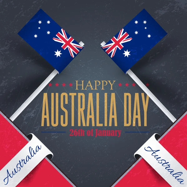 Vector Retro Style Australia Day Background, National Celebration Card, Grunge Background, Badges Emblem — Stock Vector