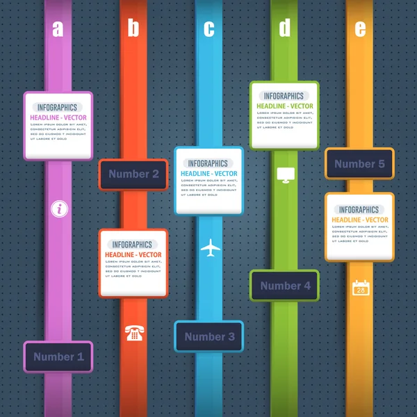 Vertikala linjer Infographics bakgrund, flerfärgade linjer design och webbelement — Stock vektor