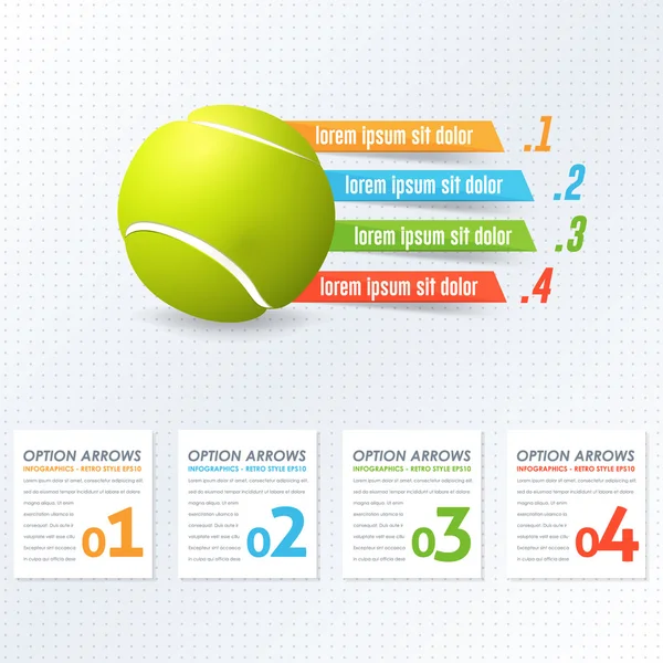 Tennis-Konzept Infografik Design, bunte Zahlenpfeil Abbildung — Stockvektor