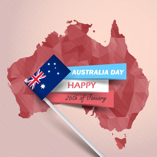 Low Poly Style Map and Retro Background on Realistic Flag and Flat Papers Stylish Text Australia Day, Happy, 26th of January — Stock Vector
