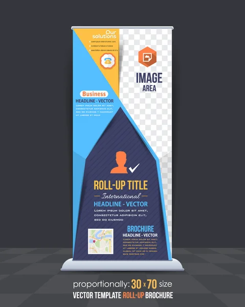 Wielobarwny biznes szablon transparent Roll-Up, pionowe Ad Design — Wektor stockowy