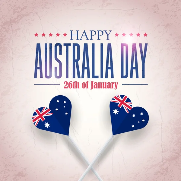 Herz-Stil australische Flagge, Retro-Hintergrund des australischen Tages, nationale Feierkarte, Grunge-Abzeichen Vektor Emblem — Stockvektor