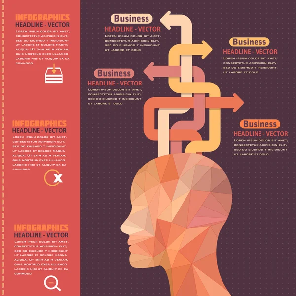 Flache Grafik menschlicher Kopf, Geschäftskonzept Vektor-Infografik — Stockvektor