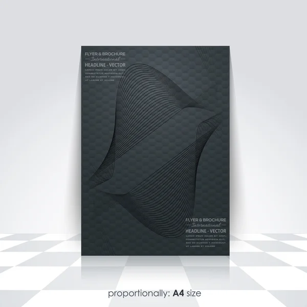 Mörk stil företag A4 Flyer, affisch design. Abstrakt modern teknik symboler, geometrisk månghörnigt bakgrund — Stock vektor