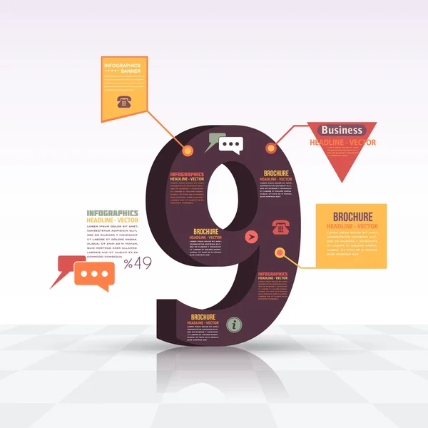 3d número de estilo 9, diseño de infografías planas y elementos web. Negocio, Concepto de Marketing Plantilla de Vector — Vector de stock