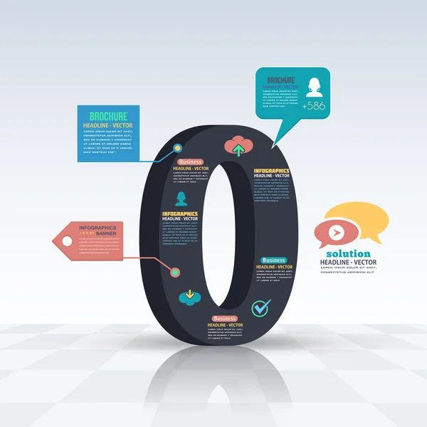 3d número de estilo 0, diseño de infografías planas y elementos web. Negocio, Concepto de Marketing Plantilla de Vector — Vector de stock