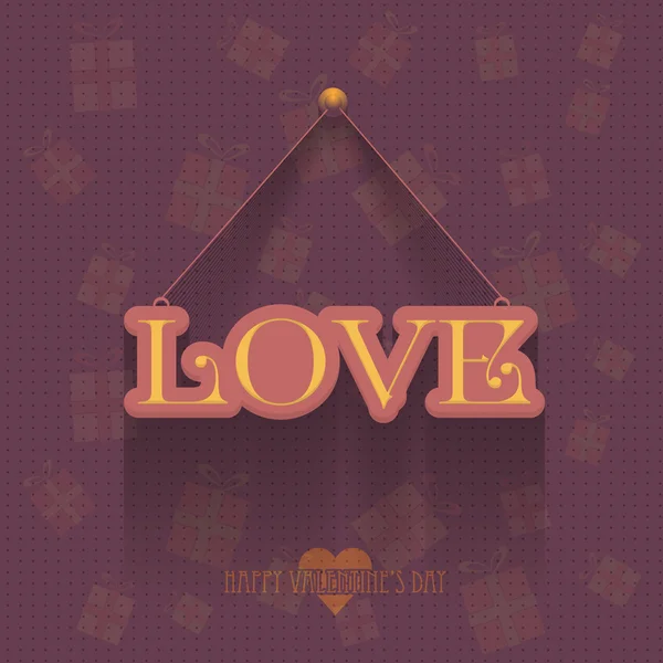 Retro Colors Valentine's Day Concept, Stylish Text "LOVE" Hanging Badge Vector Design — Stock Vector