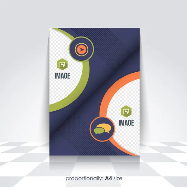 Business A4 flyer en brochure ontwerp. Elliptic afbeelding vak catalogus omslag sjabloon, Corporate Leaflet — Stockvector