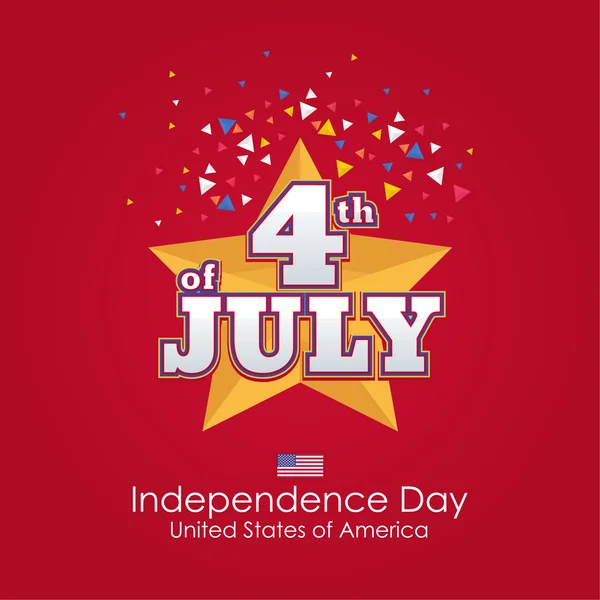 Estados Unidos de América Texto con estilo 4 de julio Happy Independence Day Design. Mensaje de saludo Cartel, volante, tarjeta, fondo de colores rojos — Vector de stock