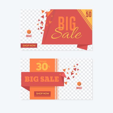 Büyük Satış Teması, Düz Web Sitesi Afişi, Yatay Arka Plan Seti