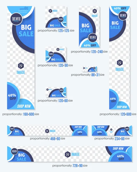 블루 컬러 비즈니스 표준 10 크기 웹 사이트 배너 템플릿 큰 컬렉션 — 스톡 벡터