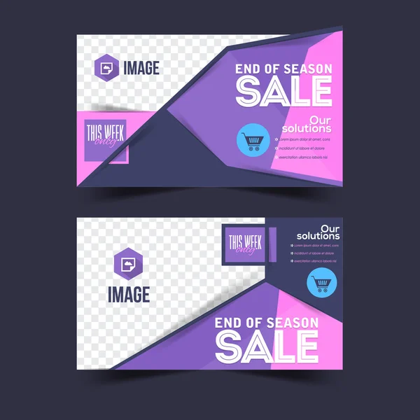 Flat Style Website Banner, Horizontale Header, Einde van het Seizoen Verkoop, Korting Achtergrond Ontwerp — Stockvector