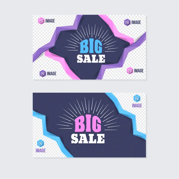 Flat Style Website Banner, Horizontal Header, Big Sale, kedvezményes háttér tervezés — Stock Vector