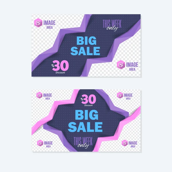 Színes Web Banner, vízszintes fejléc, háttér. Nagy eladás koncepció Flat design — Stock Vector