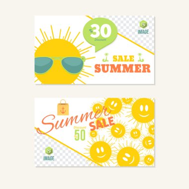 Yaz Satış Konsept Web Sitesi Afiş, Yatay Arka Plan Seti