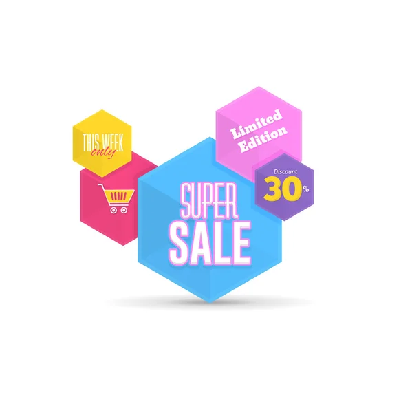 Hexagon Elements Big Sale Design. Vector Web Banner Design — Stock Vector