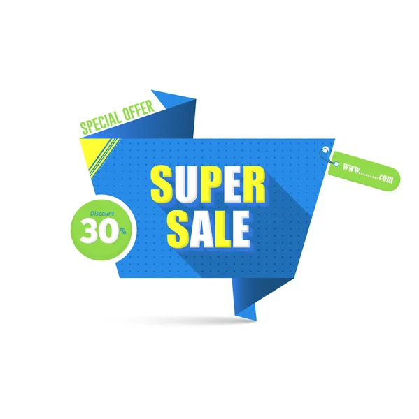 Banner, Web Ad, Card Design, Horizontal Header. Super Sale Concept Origami Banner Template — Stock Vector