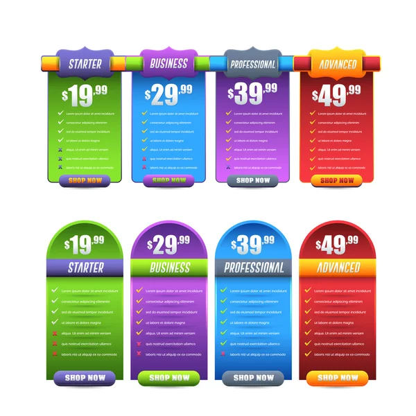 Colorful Website Pricing Tables Template Big Set — Stock Vector