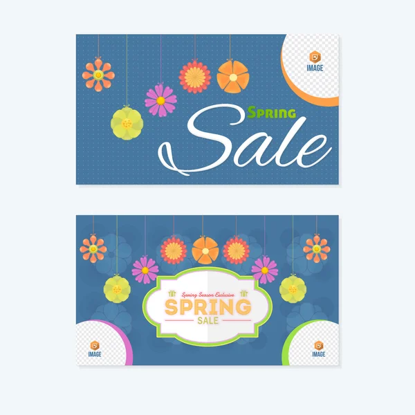 Primavera Temporada Venda Desconto. Ilustração de flores coloridas. Web site Banner, Design de cabeçalho horizontal — Vetor de Stock