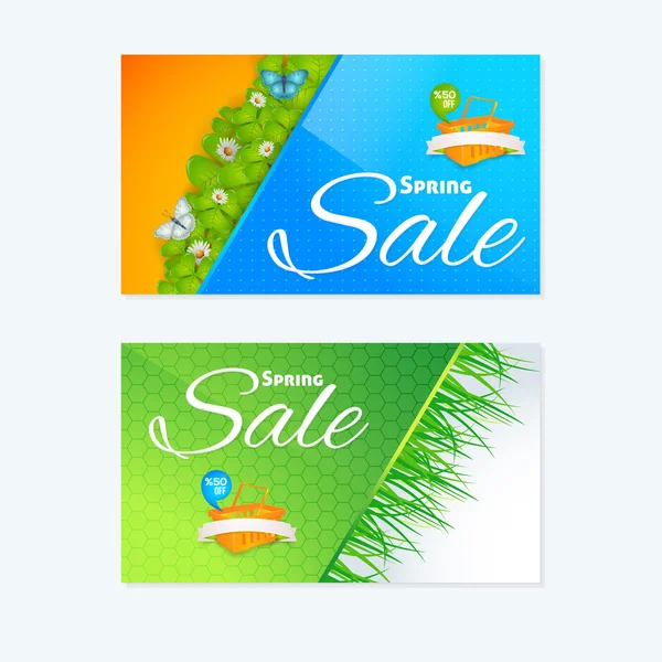 Colorful and Glossy Spring Sale Web Banner Design Set — Stock Vector