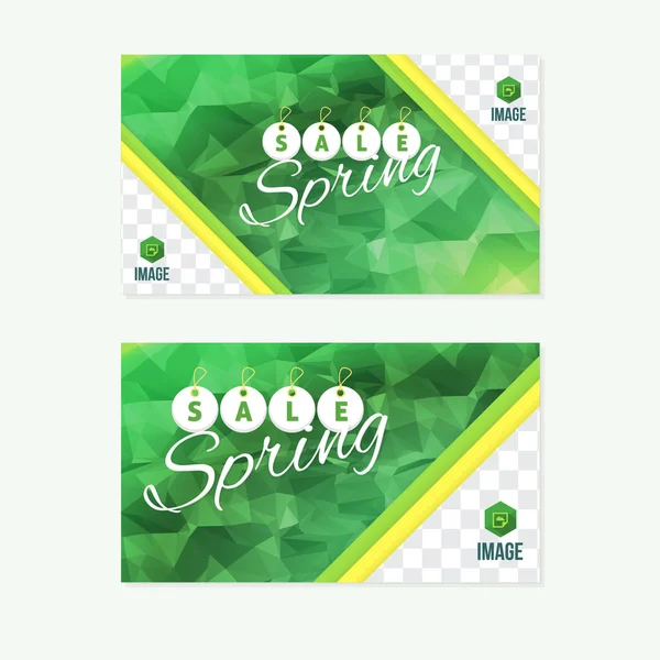 Baixo Poly Website Banner, Design de cabeçalho horizontal, Desconto de venda de estação de primavera, Modelo de fundo — Vetor de Stock