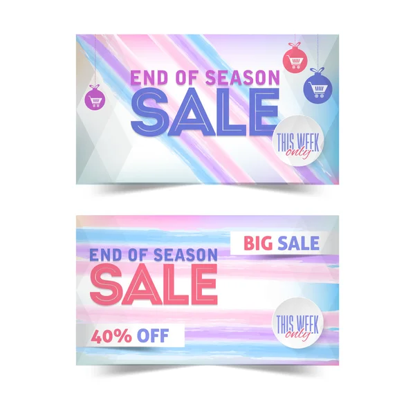 Water Colors Website Banner, Horizontal Header Design, End of Season Sale Discount Blurred Background Template — Stock Vector