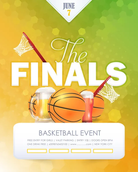 Basketbal evenement poster sjabloon vector glanzende achtergrond — Stockvector