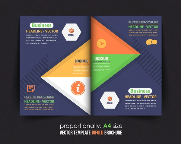 여러 가지 빛깔의 삼각형 프레임, 이중 접이식 브로셔 디자인. 회사 전단지, 커버 템플릿 — 스톡 벡터