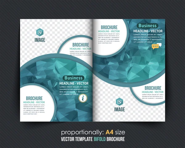 Geometric Elements, Sea Blue Colors Business Bi-Fold Brochure Design. Corporate Leaflet, Cover Template — Stock Vector