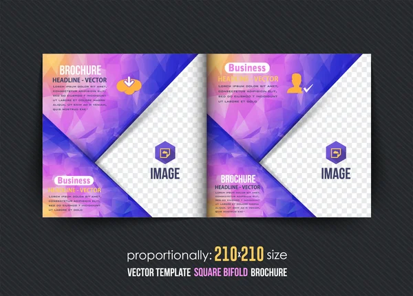 Colores violetas Business Square Bi-Fold Folleto de diseño. Folleto corporativo, plantilla de portada — Vector de stock