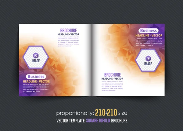 Colori viola Business Square Bi-Fold Brochure Design. Opuscolo aziendale, modello di copertina — Vettoriale Stock