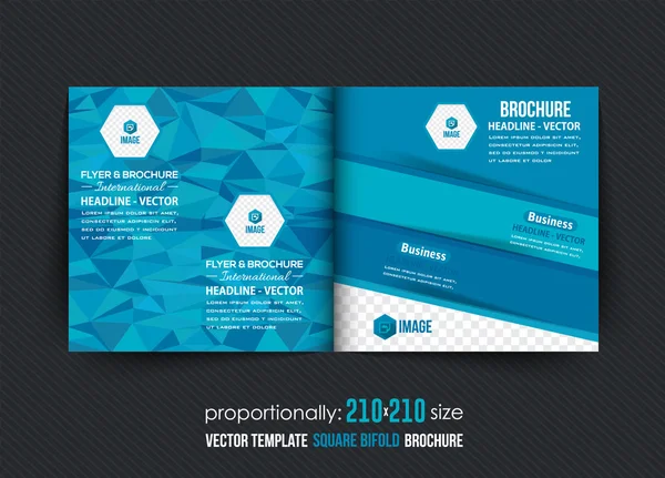 Cores azuis poligonais Business Square Bi-Fold Brochure Design. Folheto corporativo, modelo de capa — Vetor de Stock